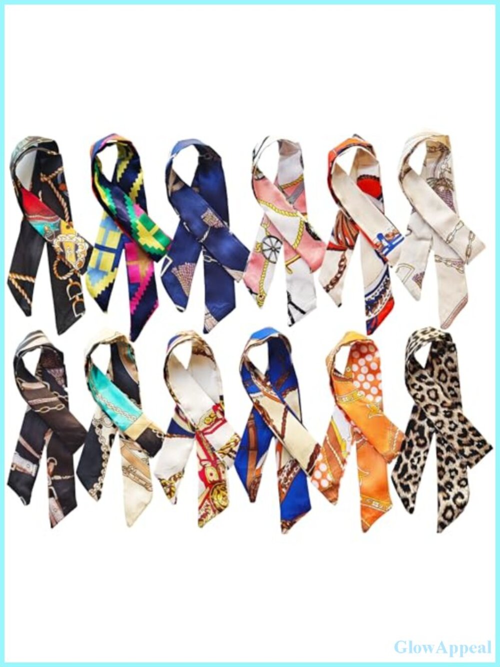 12 Pcs Women Bag Scarf, Purse Scarf for Handbags, Silk Headband Charm